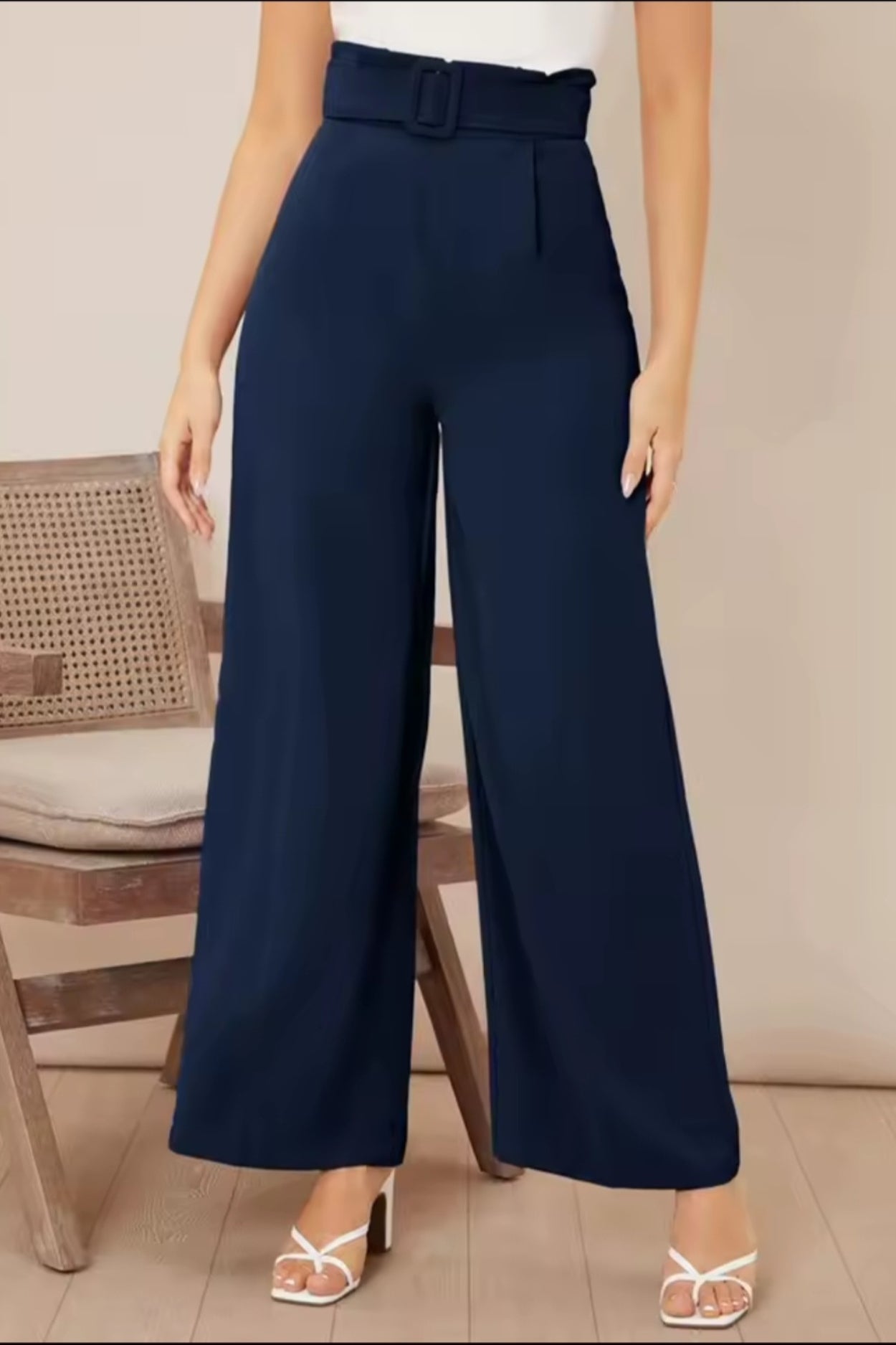 Pantalon palazzo ceinturé