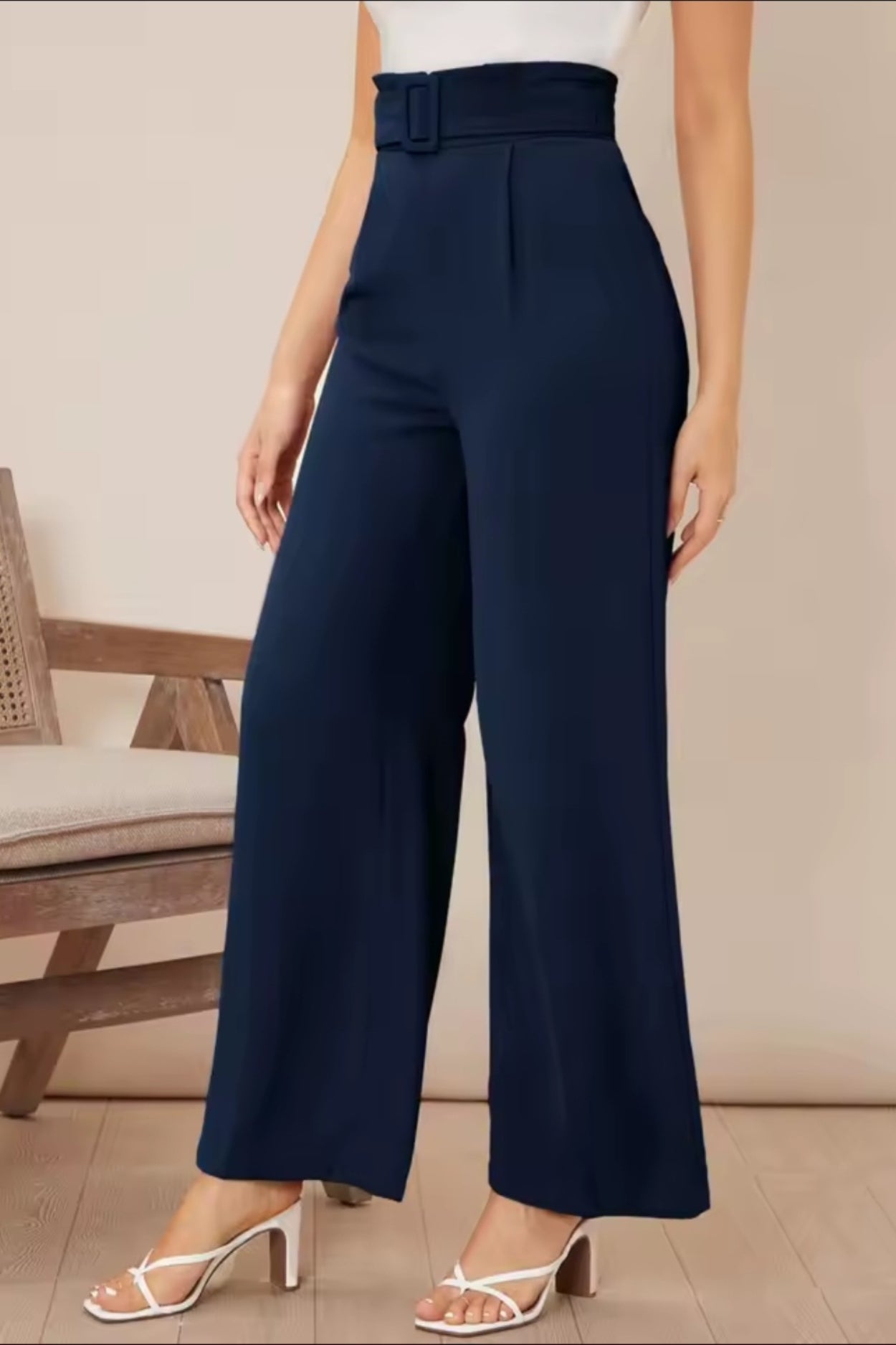 Pantalon palazzo ceinturé