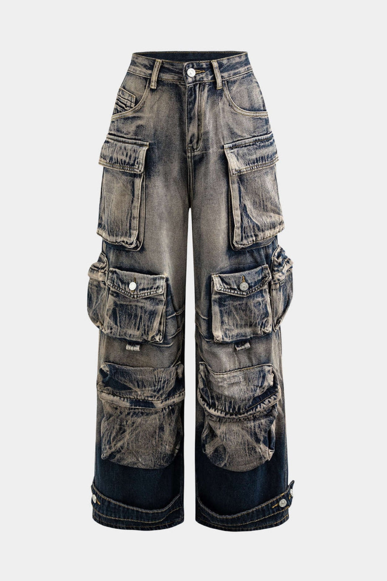 Jean cargo multi-poches délavé