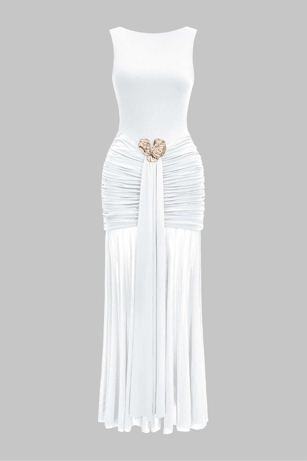 Robe de Soirée Élégante Chocolat avec Détail Papillon Doré