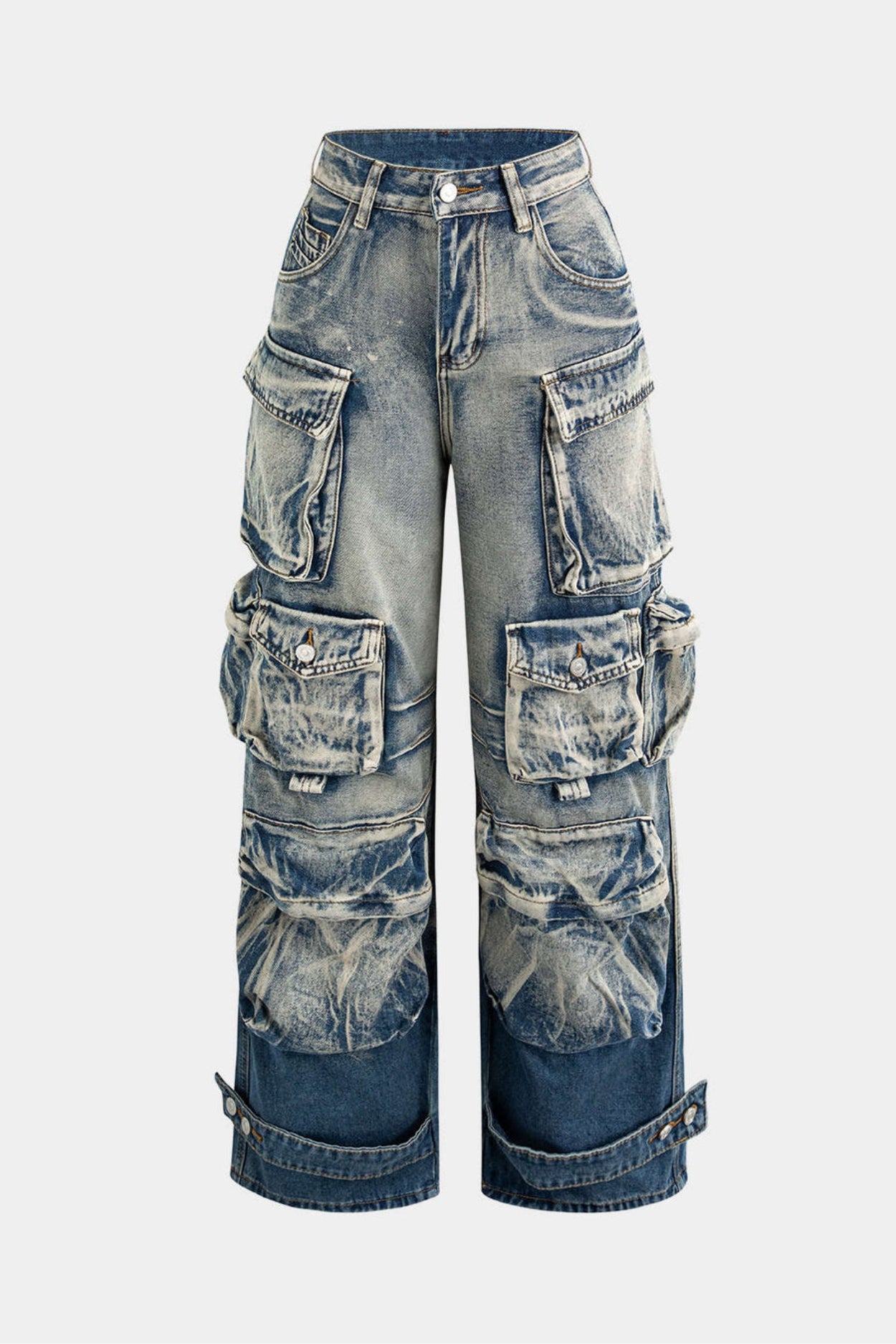 Jean cargo multi-poches délavé